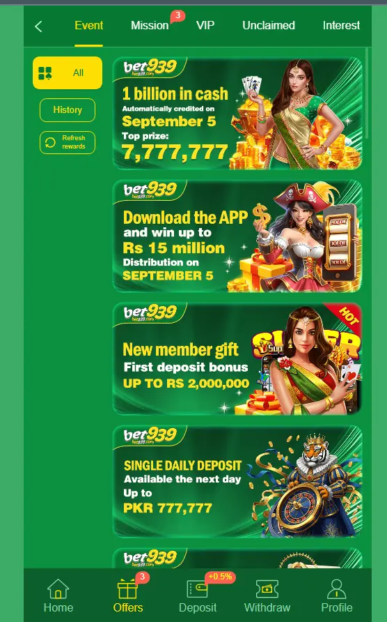 Rewards and Bonuses Offered by Bet939 Game